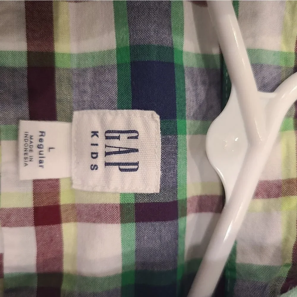 GAP Boys Green and Blue Plaid Button Down Shirt